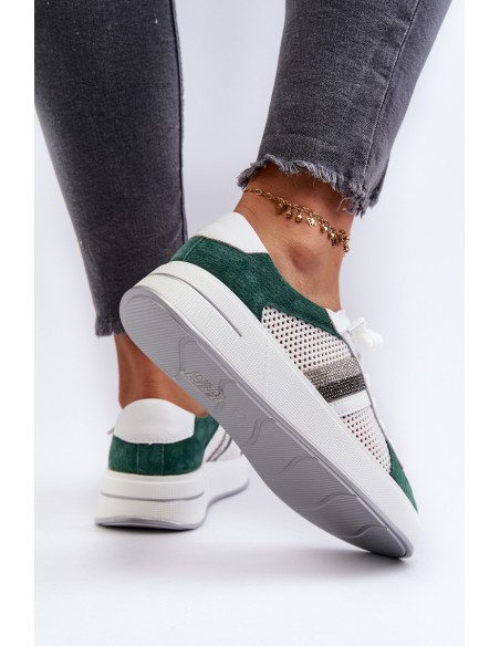 Women's Leather Sneakers D&A LR110 Green-White