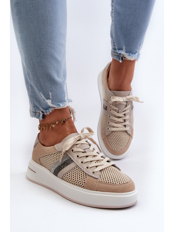 Women's Leather Sneakers D&A LR110 Beige