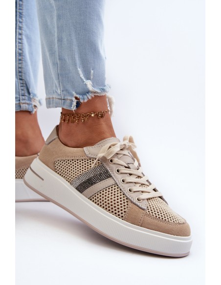 Women's Leather Sneakers D&A LR110 Beige