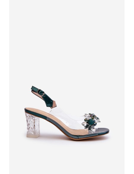 Transparent sandals on a heel with decorations in green D&A MR38-D1
