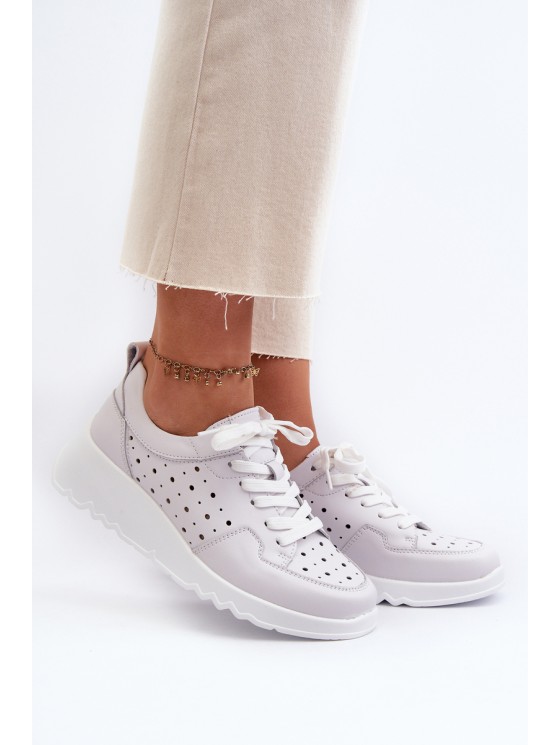 Women's Openwork Wedge Sneakers Natural Leather Light Grey S.Barski LR482