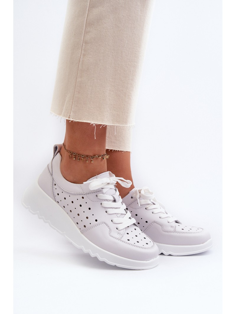 Women's Openwork Wedge Sneakers Natural Leather Light Grey S.Barski LR482