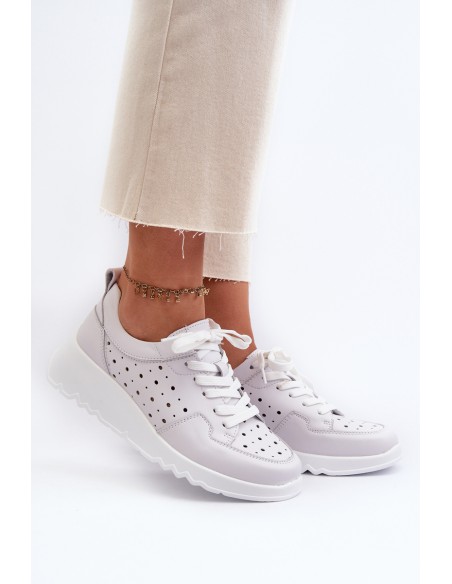 Women's Openwork Wedge Sneakers Natural Leather Light Grey S.Barski LR482