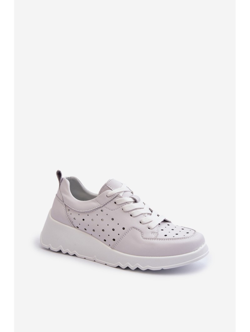 Women's Openwork Wedge Sneakers Natural Leather Light Grey S.Barski LR482