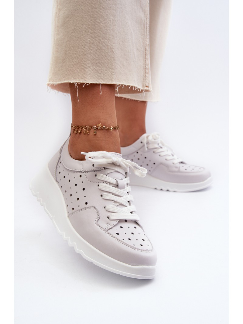 Women's Openwork Wedge Sneakers Natural Leather Light Grey S.Barski LR482