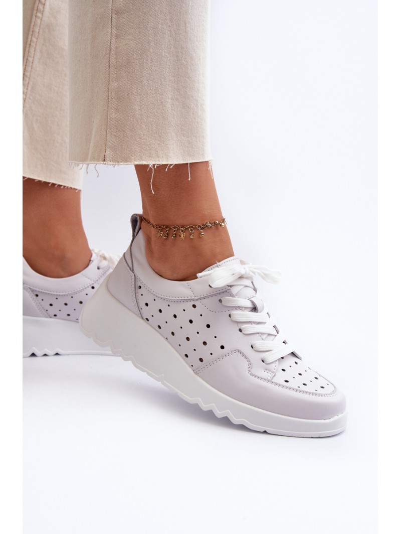 Women's Openwork Wedge Sneakers Natural Leather Light Grey S.Barski LR482