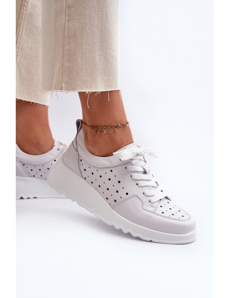 Women's Openwork Wedge Sneakers Natural Leather Light Grey S.Barski LR482