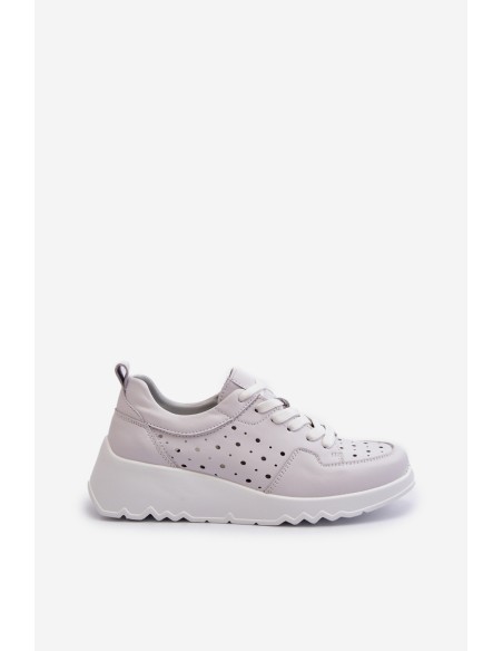 Women's Openwork Wedge Sneakers Natural Leather Light Grey S.Barski LR482