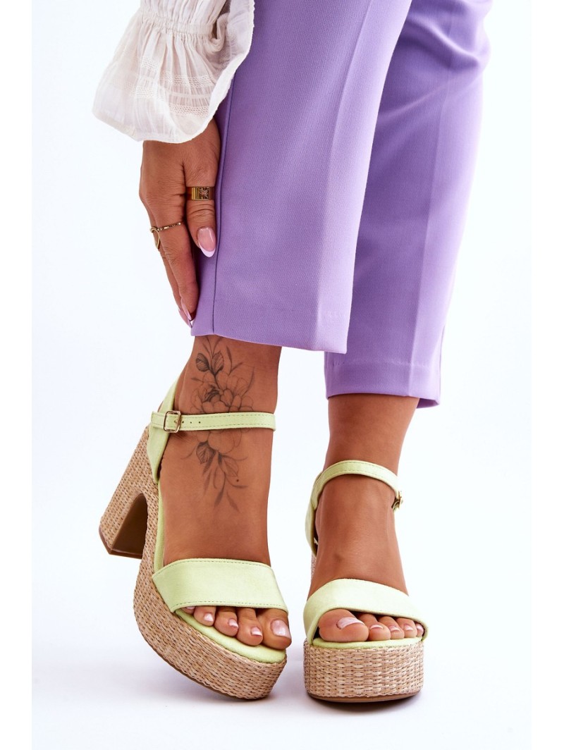 Comfortable Suede Sandals On A Chunky Heel Light green Elishia