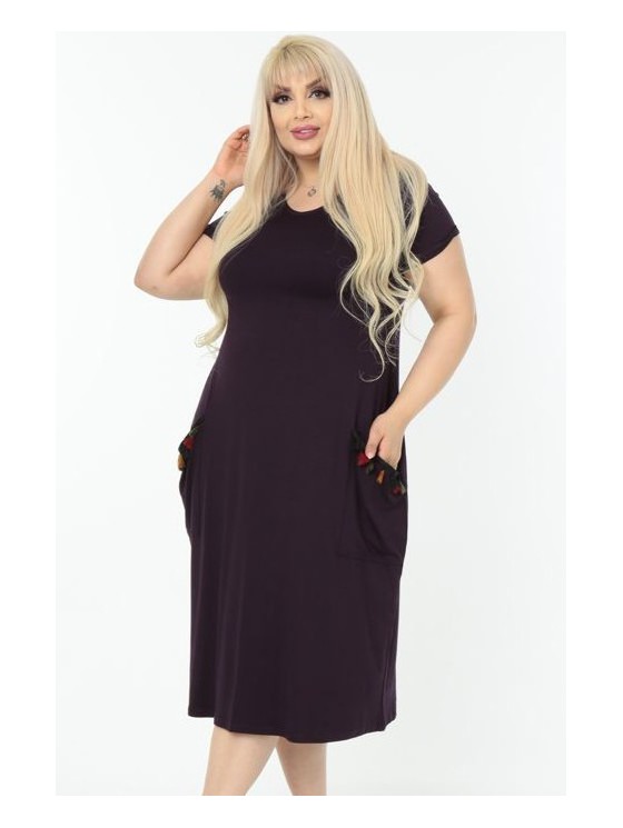 Tamsiai violetinė suknelė su kišenėmis