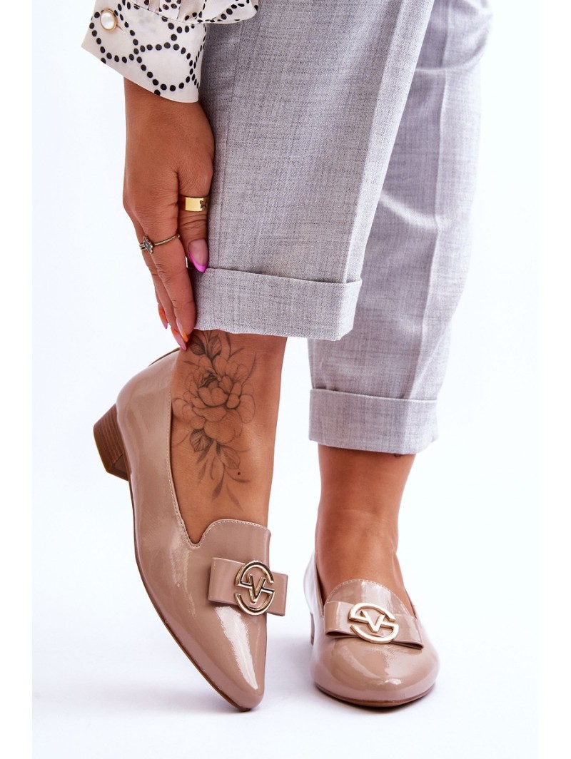 Patent Low Heel Loafers Beige Asselia