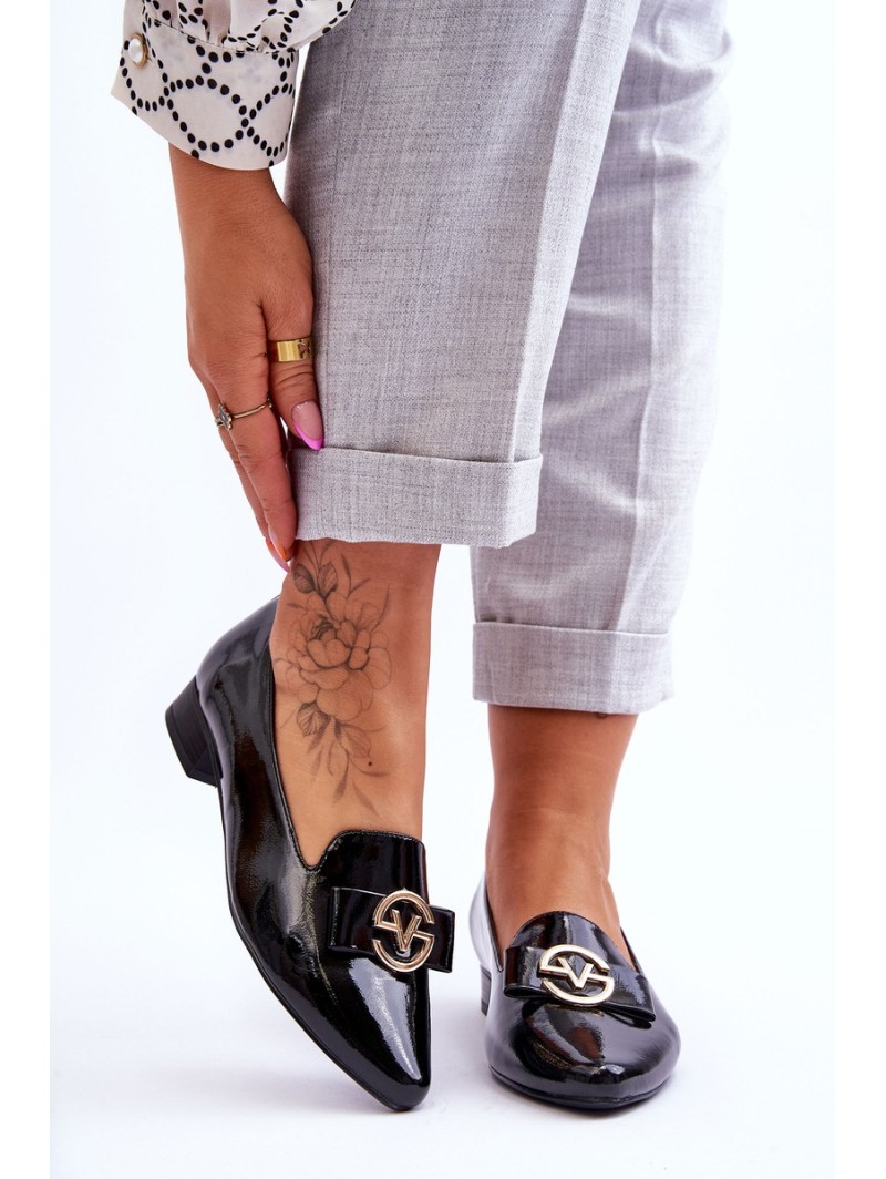 Patent Low Heel Loafers Black Asselia