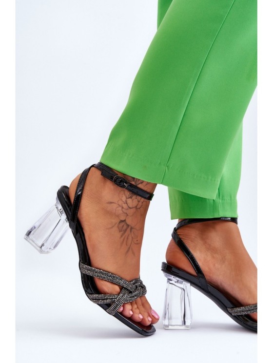 Leather Sandals On A Transparent Bar Black Randy 2