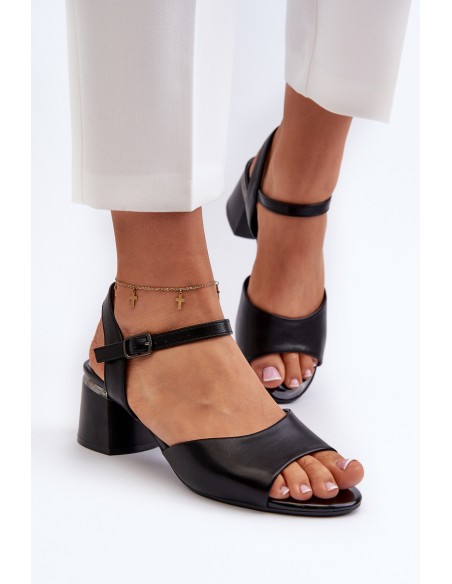Women's Low Heel Eco Leather Sandals Sergio Leone SK876 Black