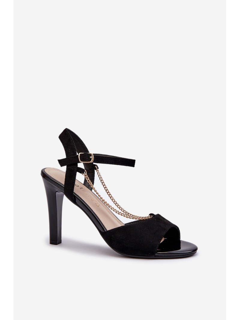 Women's High Heel Eco Suede Sandals with Chain Sergio Leone SK925 Black