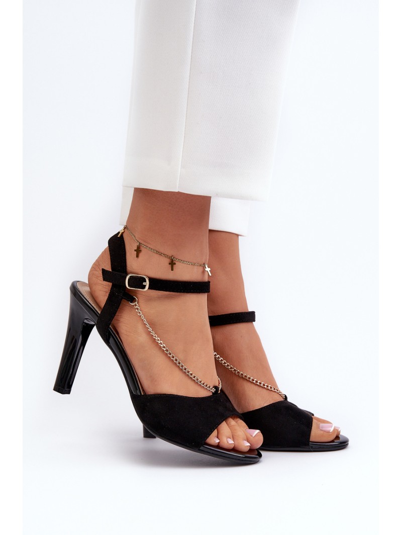 Women's High Heel Eco Suede Sandals with Chain Sergio Leone SK925 Black