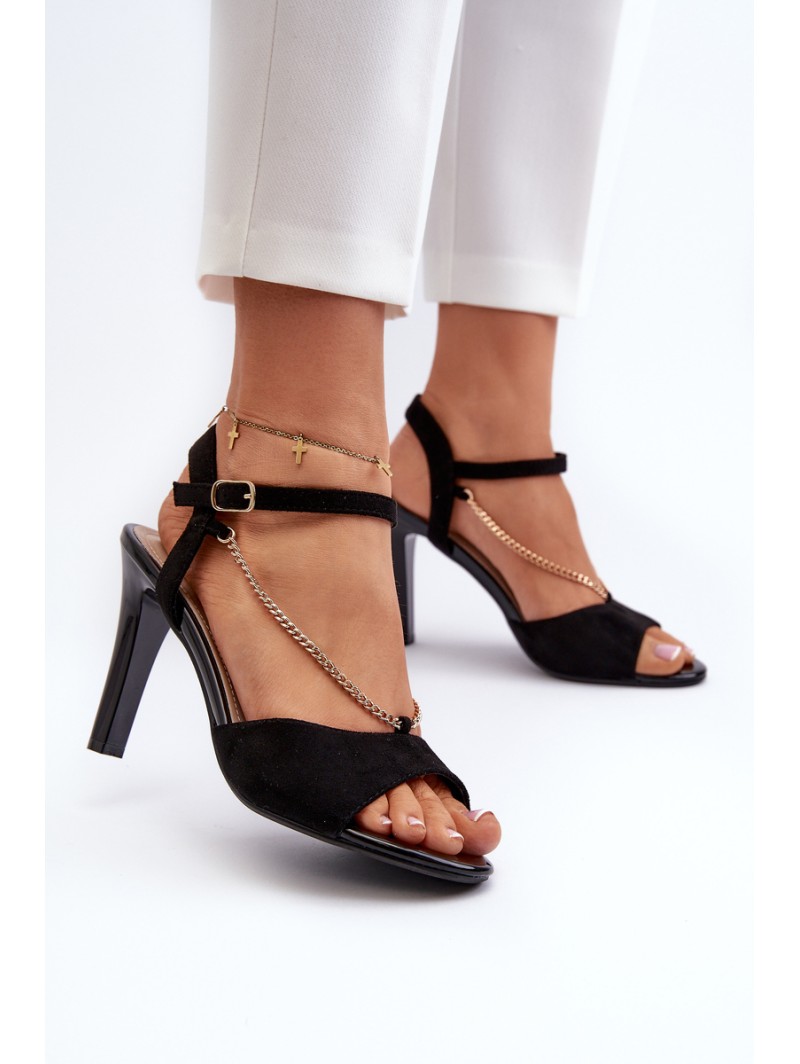 Women's High Heel Eco Suede Sandals with Chain Sergio Leone SK925 Black