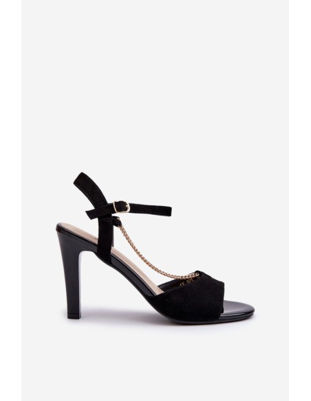 Women's High Heel Eco Suede Sandals with Chain Sergio Leone SK925 Black