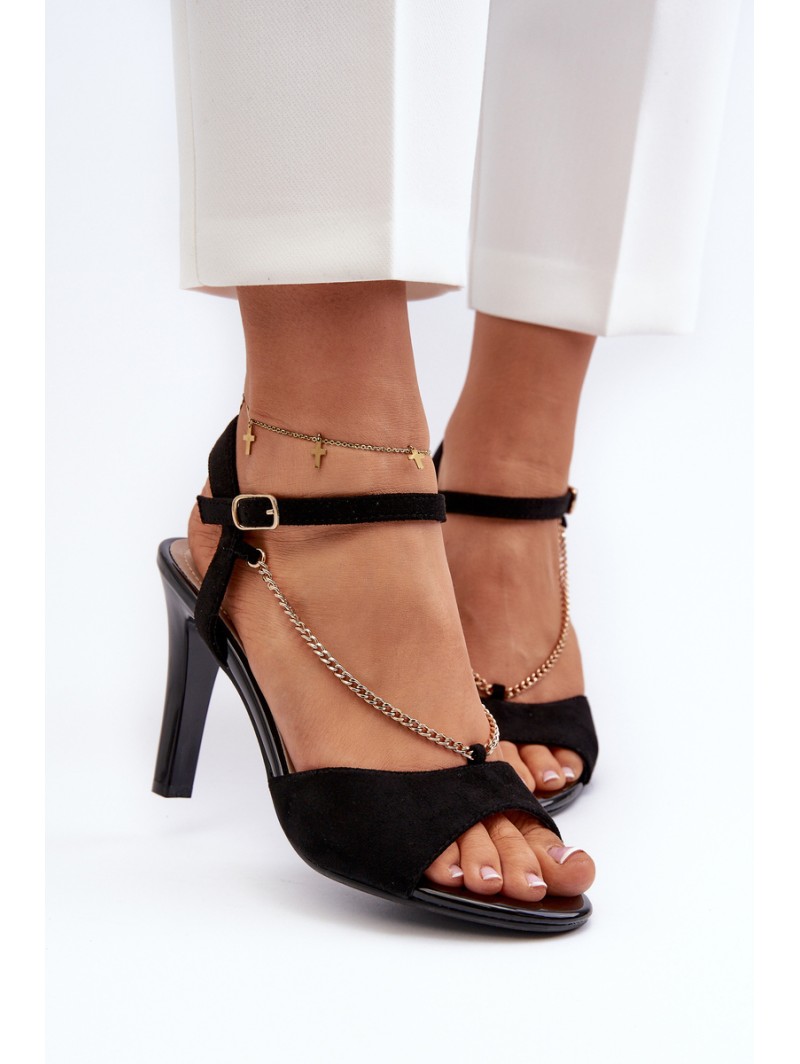 Women's High Heel Eco Suede Sandals with Chain Sergio Leone SK925 Black