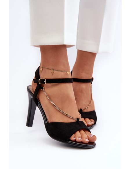 Women's High Heel Eco Suede Sandals with Chain Sergio Leone SK925 Black