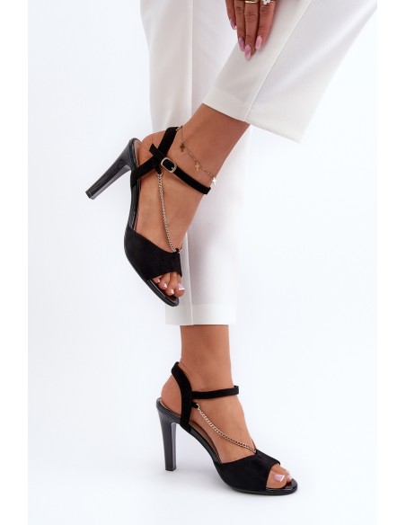 Women's High Heel Eco Suede Sandals with Chain Sergio Leone SK925 Black