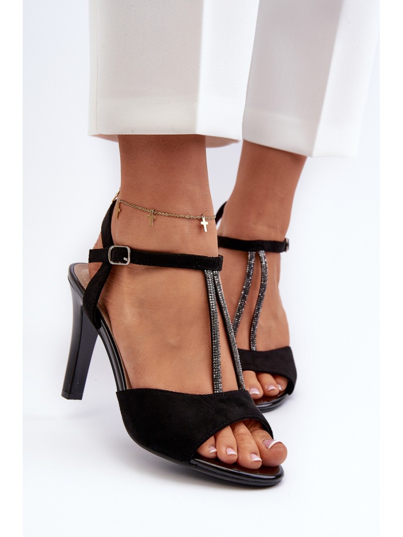 Women's High Heel Sandals with Embellished Straps Sergio Leone SK924 Black