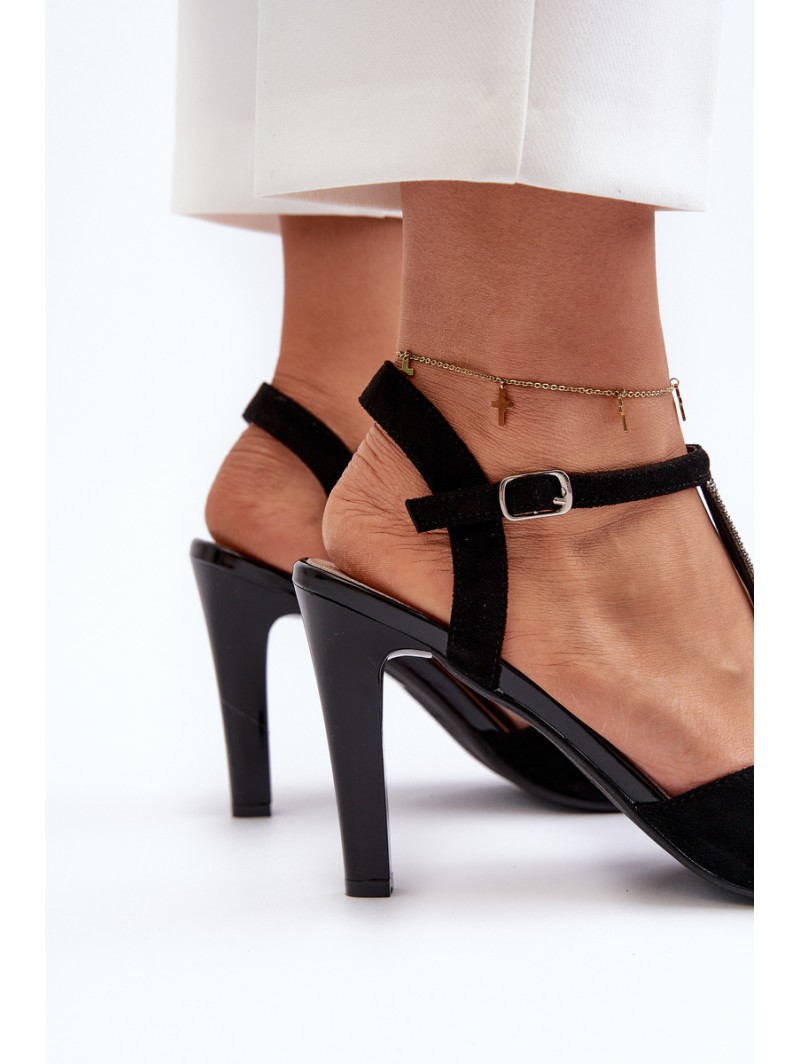 Women's High Heel Sandals with Embellished Straps Sergio Leone SK924 Black