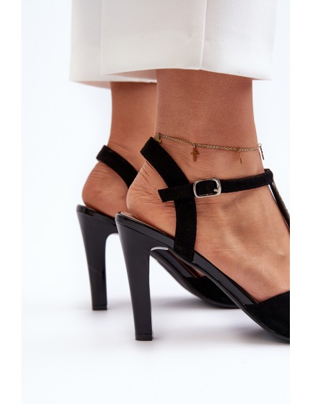 Women's High Heel Sandals with Embellished Straps Sergio Leone SK924 Black