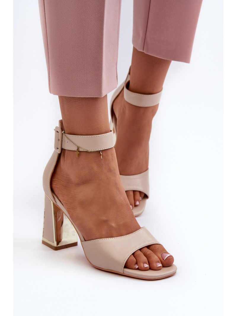 Elegant Women's Sandals with Block Heel Beige Rosazara