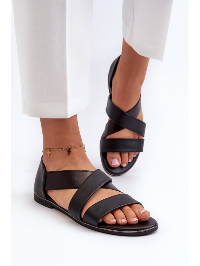 Black Leather Sandals with Drawstring Apulia