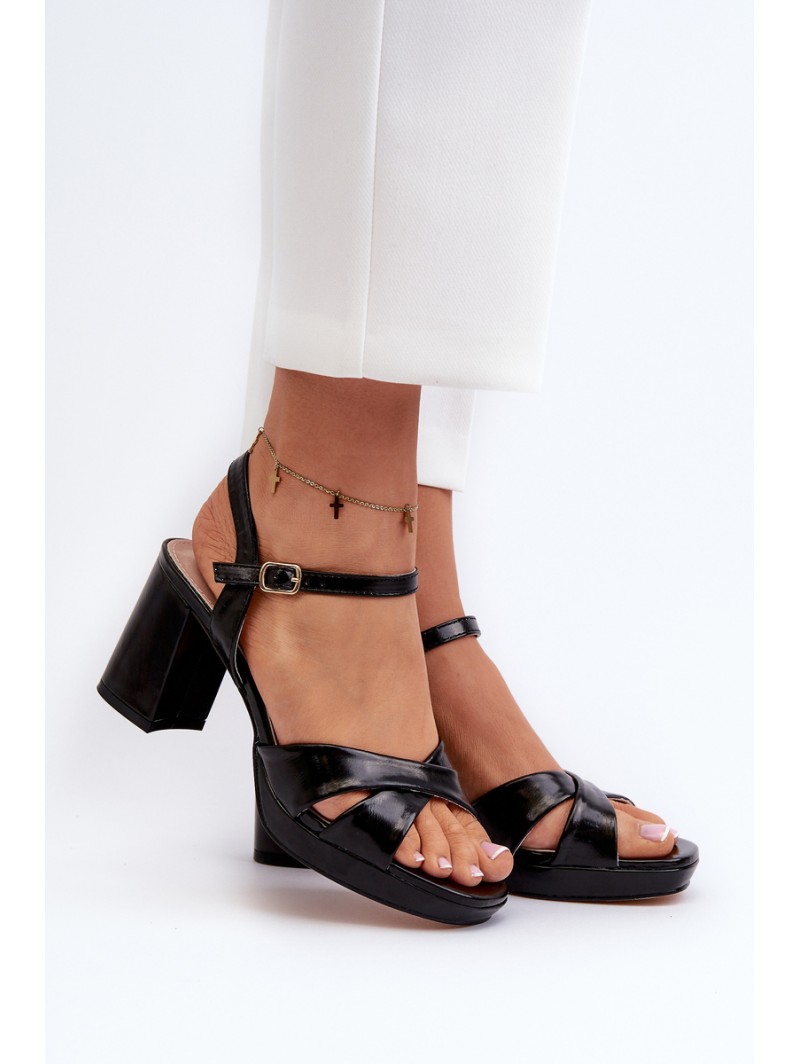 Women's High Heel Chunky Sandals Eco Leather Black Jatine