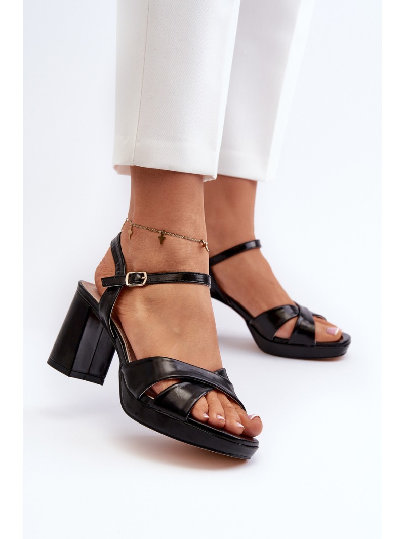 Women's High Heel Chunky Sandals Eco Leather Black Jatine