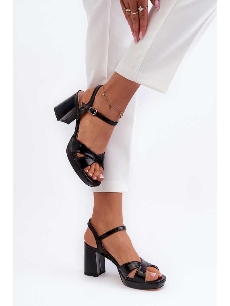 Women's High Heel Chunky Sandals Eco Leather Black Jatine