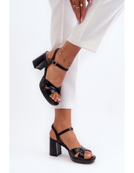 Women's High Heel Chunky Sandals Eco Leather Black Jatine