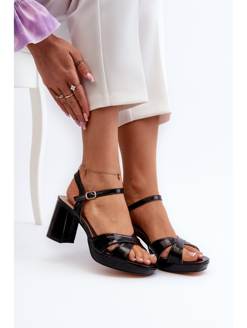 Women's High Heel Chunky Sandals Eco Leather Black Jatine