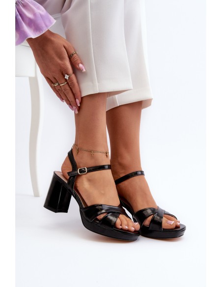 Women's High Heel Chunky Sandals Eco Leather Black Jatine