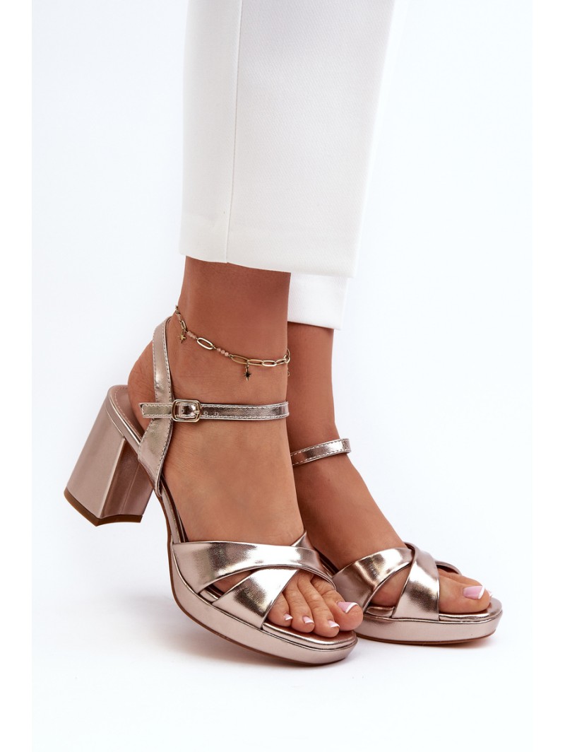 Women's Sandals with Chunky Heel Faux Leather Golden Jatine