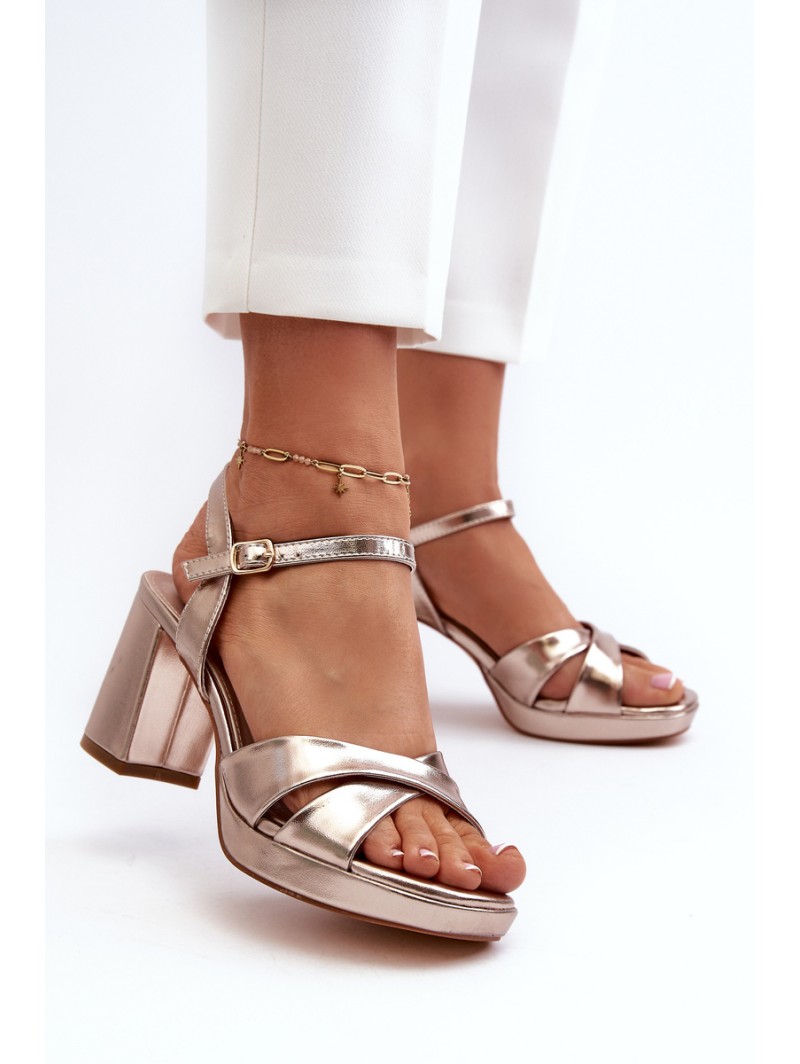Women's Sandals with Chunky Heel Faux Leather Golden Jatine