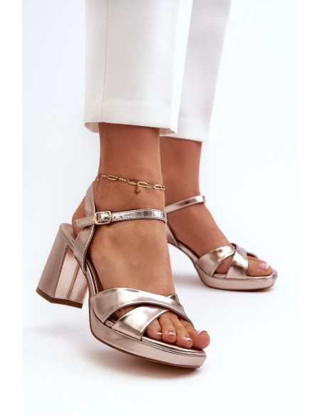 Women's Sandals with Chunky Heel Faux Leather Golden Jatine