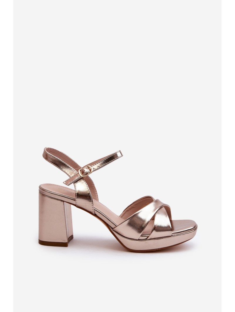 Women's Sandals with Chunky Heel Faux Leather Golden Jatine