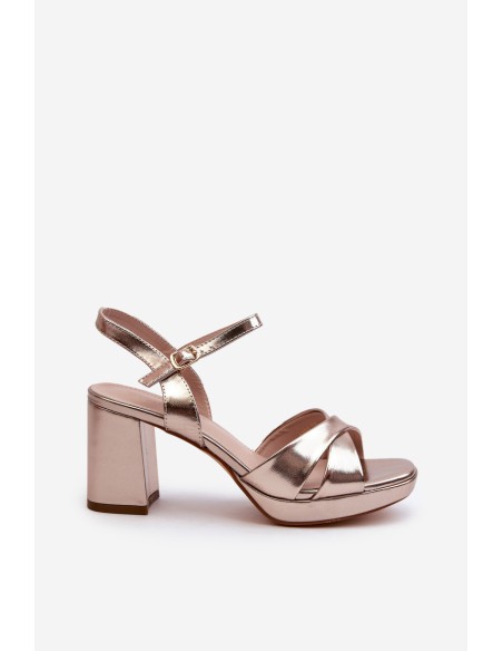 Women's Sandals with Chunky Heel Faux Leather Golden Jatine