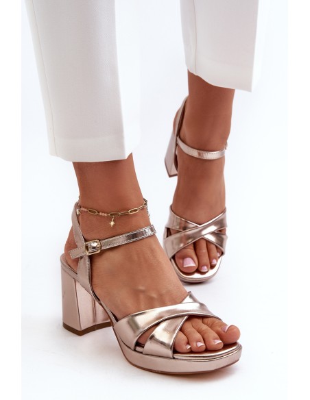 Women's Sandals with Chunky Heel Faux Leather Golden Jatine