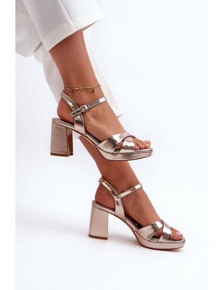 Women's Sandals with Chunky Heel Faux Leather Golden Jatine