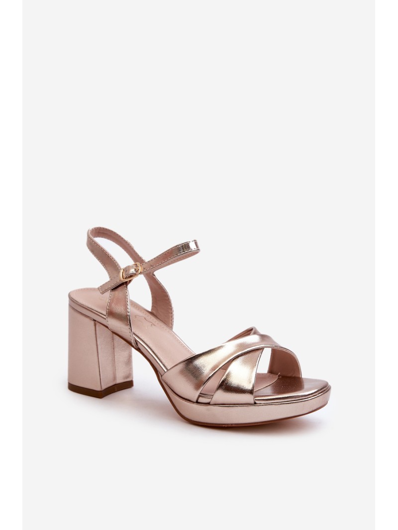 Women's Sandals with Chunky Heel Faux Leather Golden Jatine