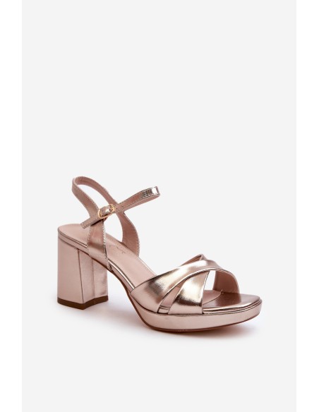 Women's Sandals with Chunky Heel Faux Leather Golden Jatine