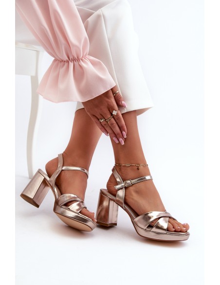 Women's Sandals with Chunky Heel Faux Leather Golden Jatine