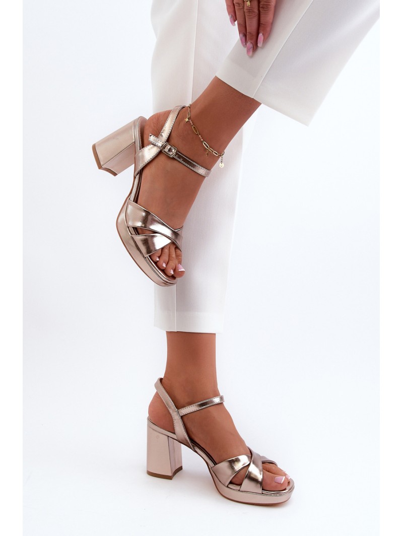 Women's Sandals with Chunky Heel Faux Leather Golden Jatine