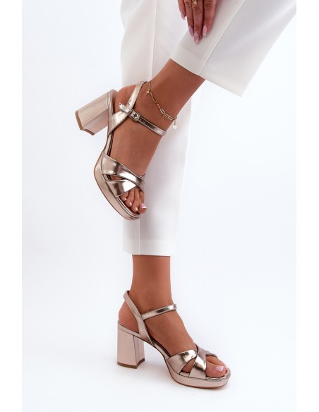 Women's Sandals with Chunky Heel Faux Leather Golden Jatine