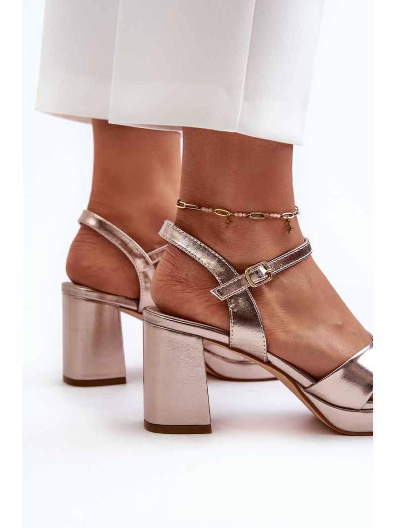 Women's Sandals with Chunky Heel Faux Leather Golden Jatine