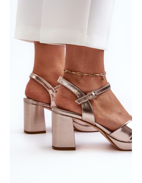 Women's Sandals with Chunky Heel Faux Leather Golden Jatine